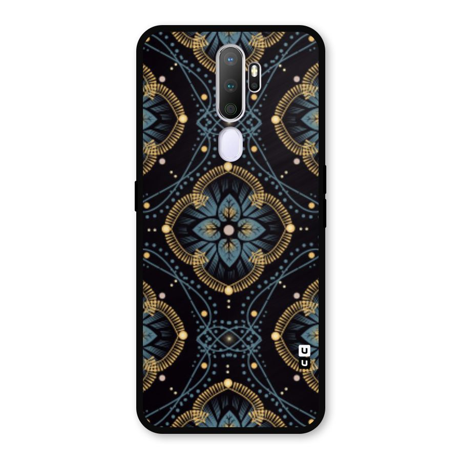 Blue With Black Flower Metal Back Case for Oppo A9 (2020)