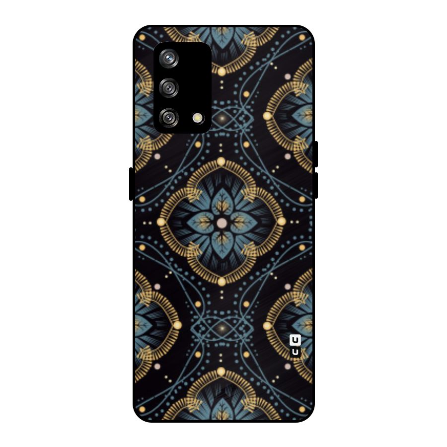Blue With Black Flower Metal Back Case for Oppo F19