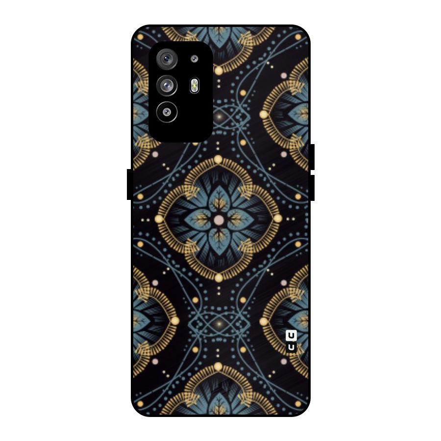 Blue With Black Flower Metal Back Case for Oppo F19 Pro Plus 5G