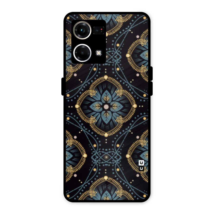 Blue With Black Flower Metal Back Case for Oppo F21 Pro 4G