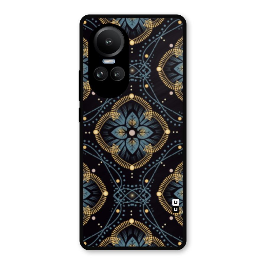 Blue With Black Flower Metal Back Case for Oppo Reno10 Pro