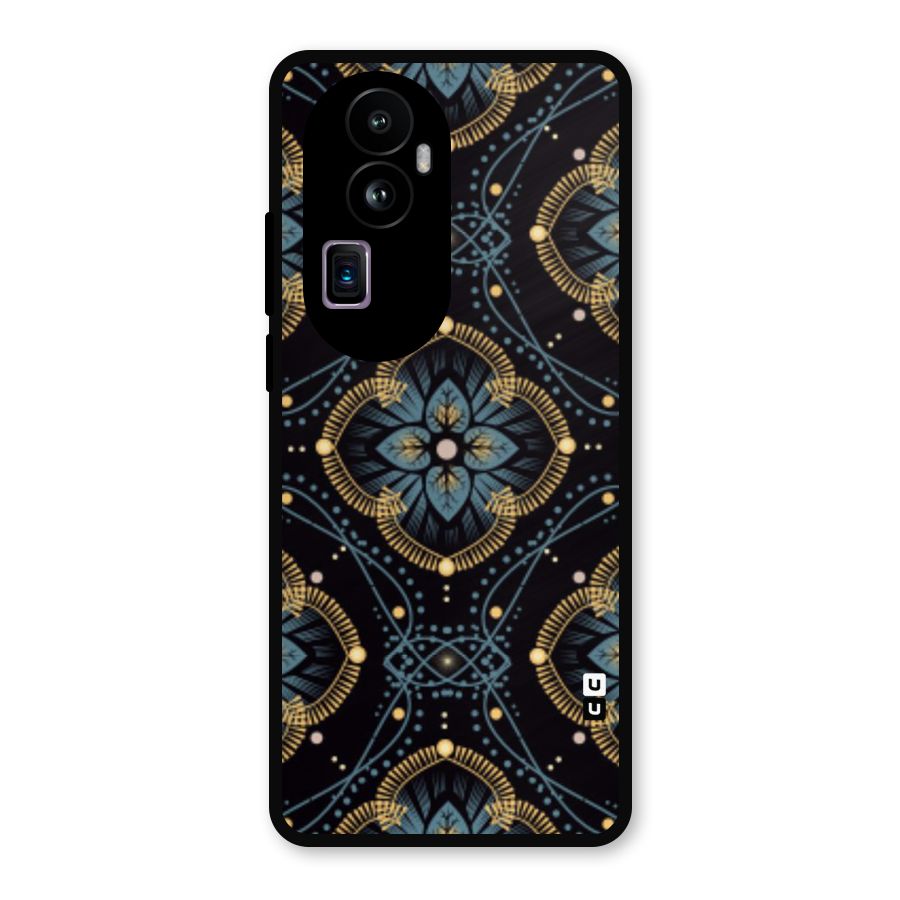 Blue With Black Flower Metal Back Case for Oppo Reno10 Pro Plus
