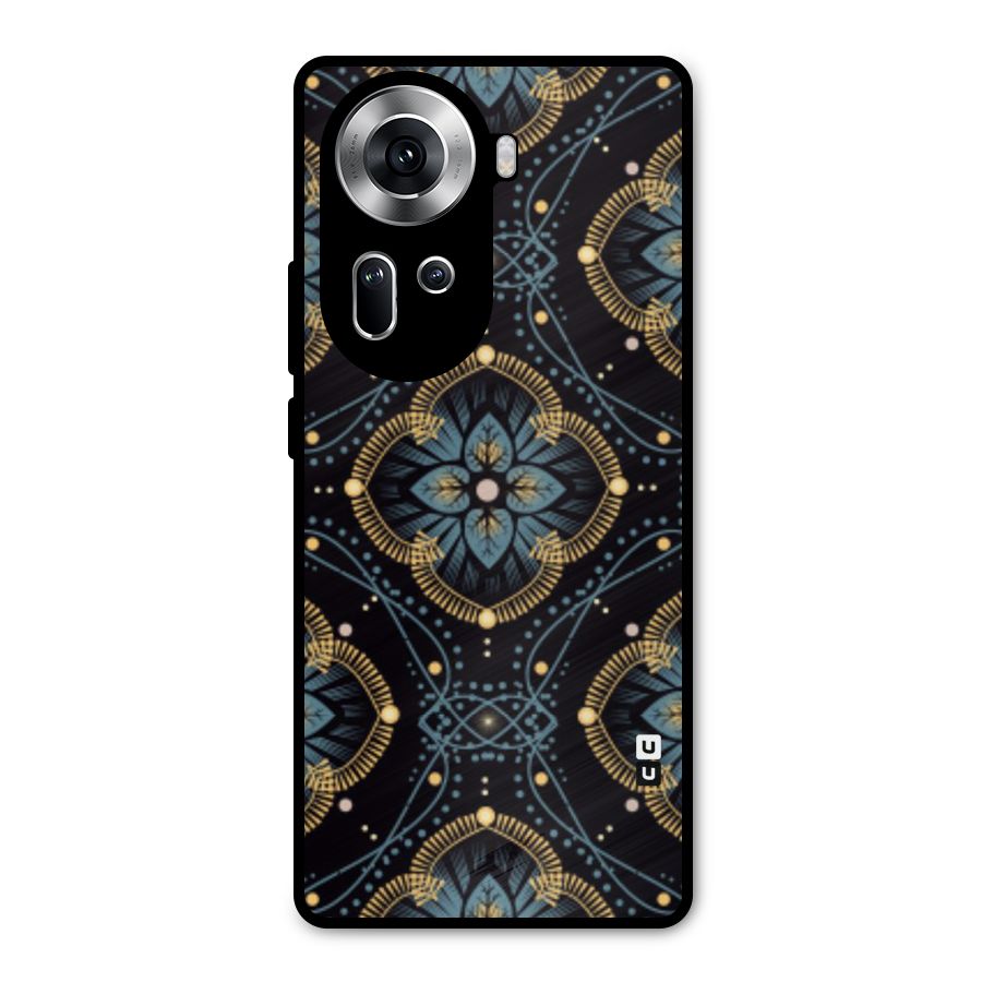 Blue With Black Flower Metal Back Case for Oppo Reno11 5G