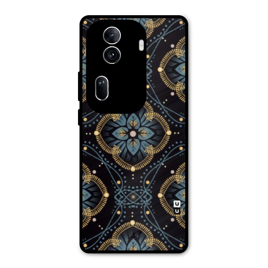 Blue With Black Flower Metal Back Case for Oppo Reno11 Pro 5G