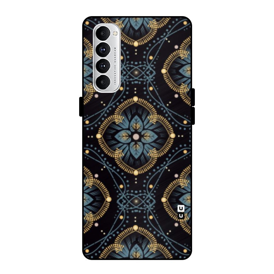 Blue With Black Flower Metal Back Case for Oppo Reno4 Pro