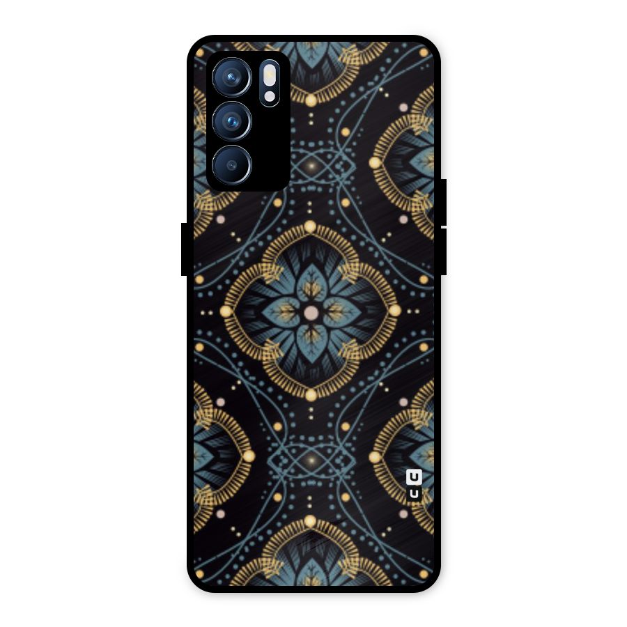 Blue With Black Flower Metal Back Case for Oppo Reno6 5G