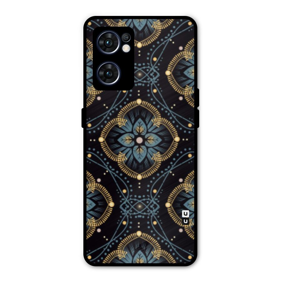 Blue With Black Flower Metal Back Case for Oppo Reno7 5G