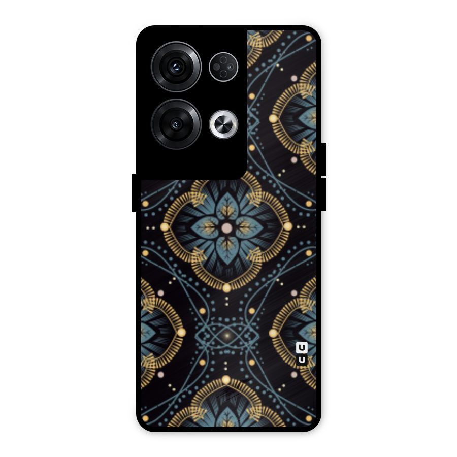 Blue With Black Flower Metal Back Case for Oppo Reno8 Pro 5G