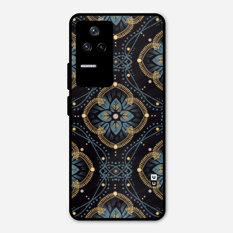 Blue With Black Flower Metal Back Case for Poco F4 5G