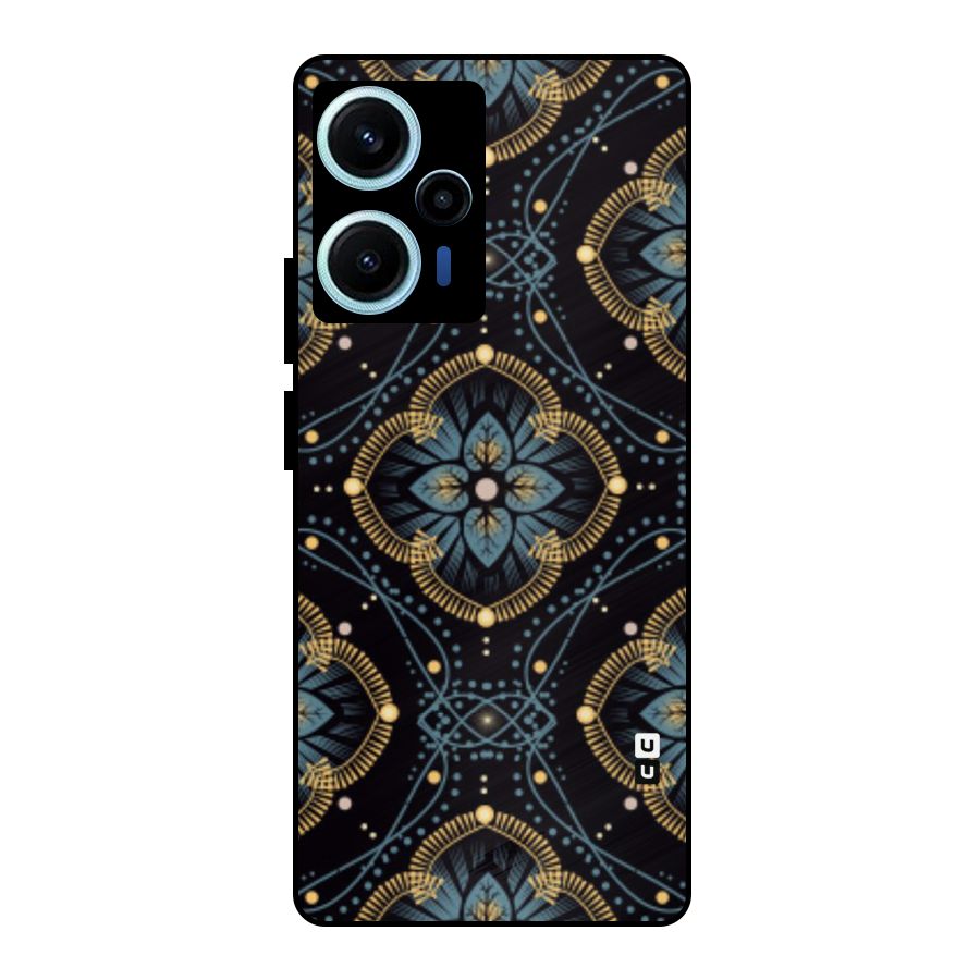 Blue With Black Flower Metal Back Case for Poco F5