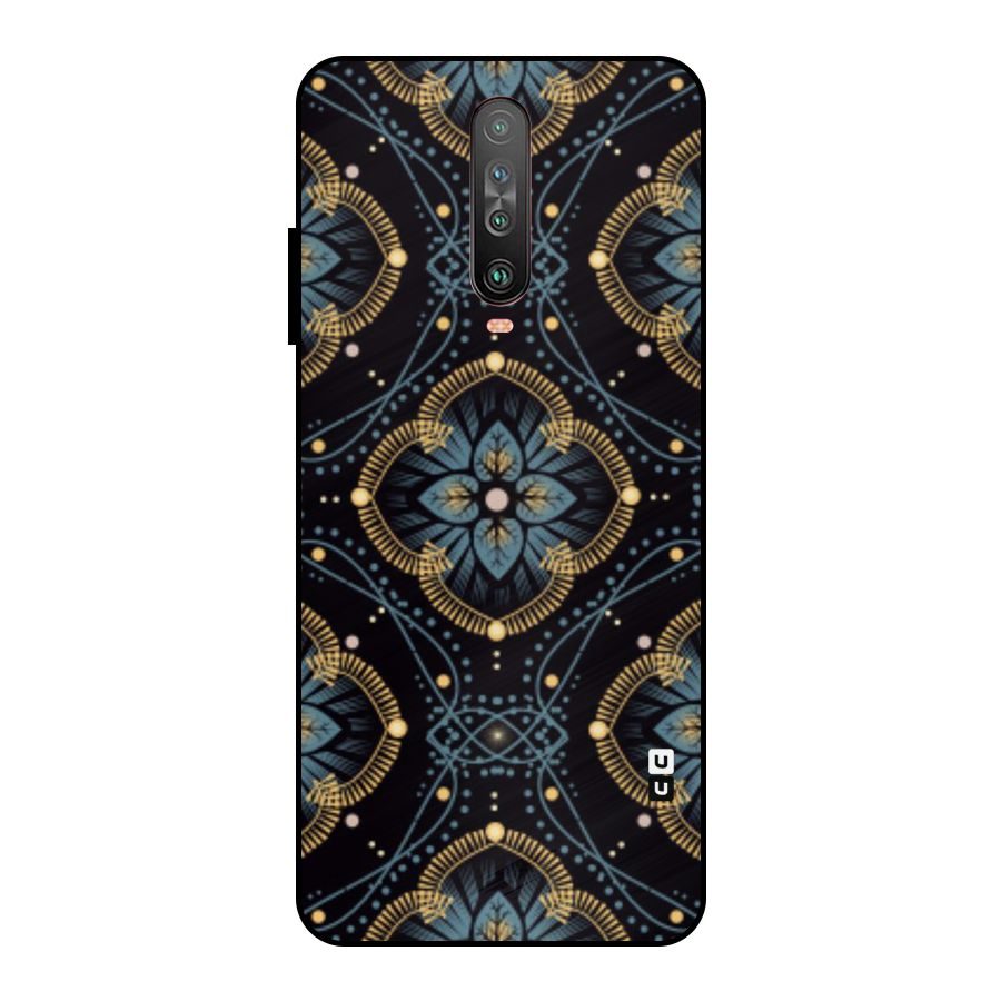 Blue With Black Flower Metal Back Case for Poco X2