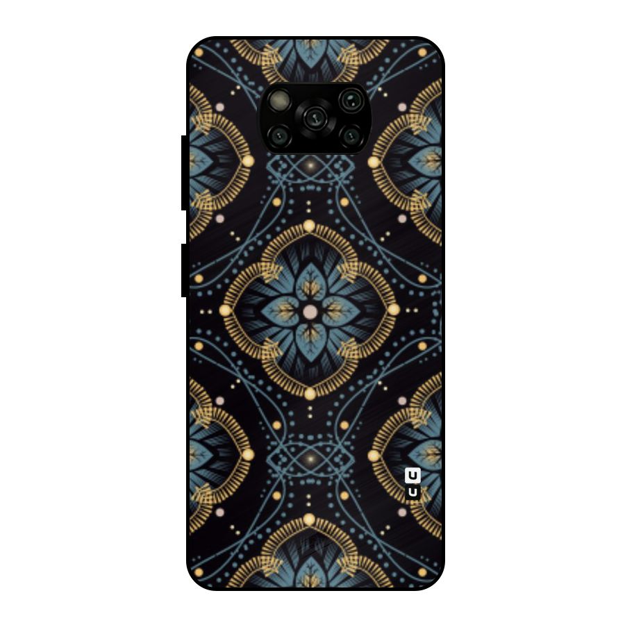 Blue With Black Flower Metal Back Case for Poco X3