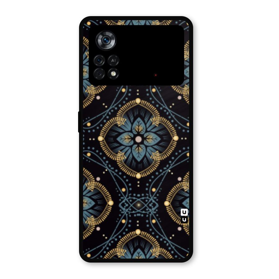 Blue With Black Flower Metal Back Case for Poco X4 Pro 5G
