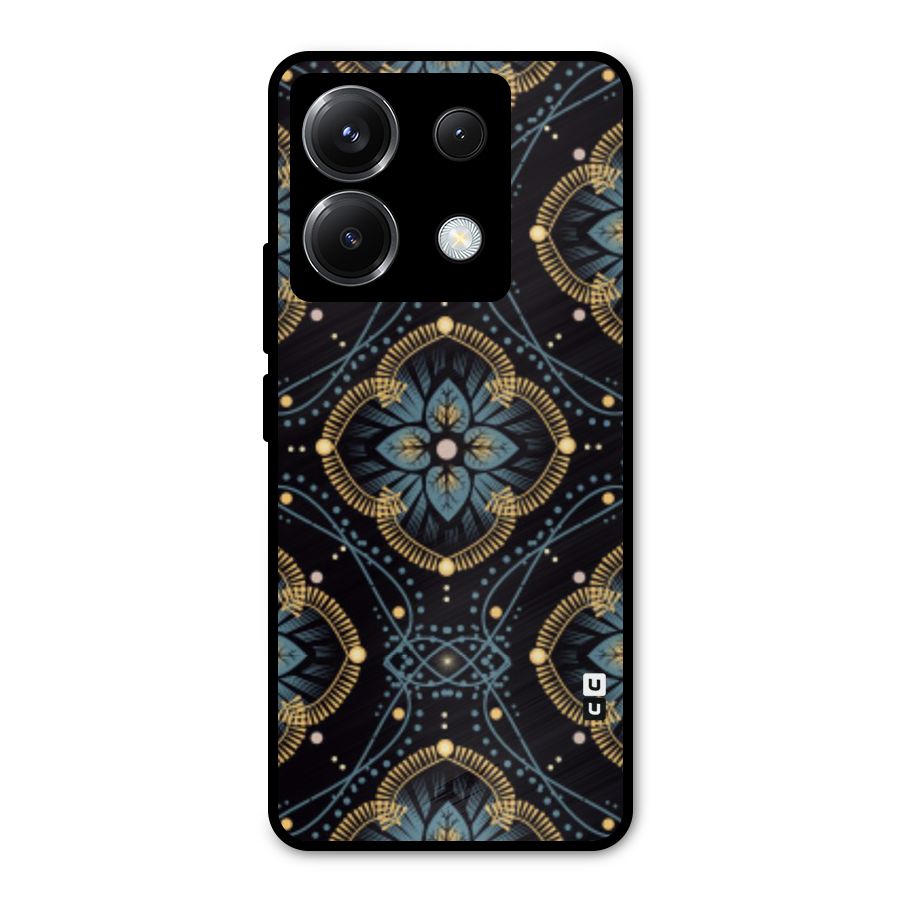 Blue With Black Flower Metal Back Case for Poco X6