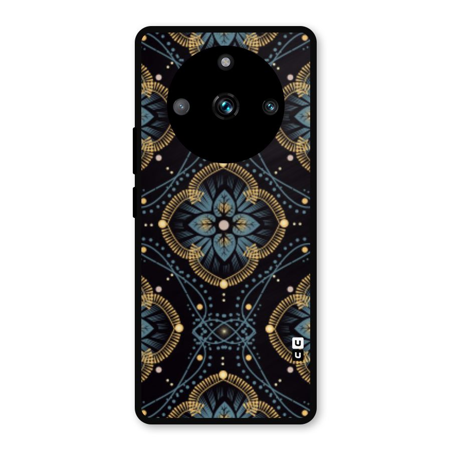 Blue With Black Flower Metal Back Case for Realme 11 Pro