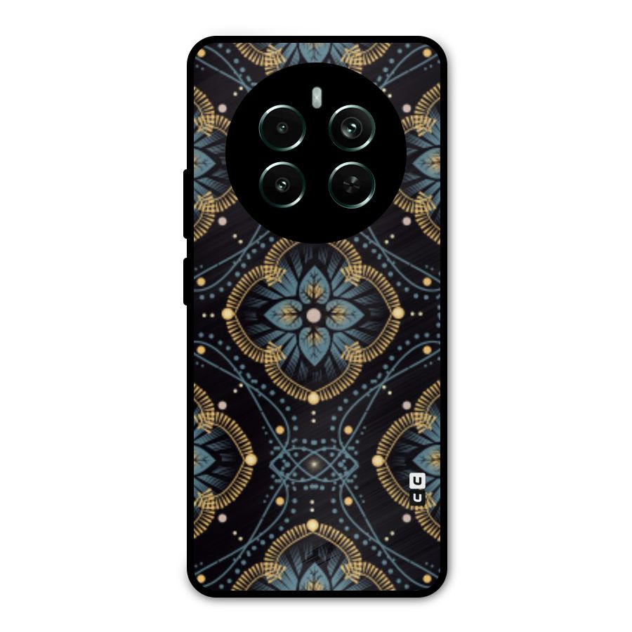 Blue With Black Flower Metal Back Case for Realme 12 Pro Plus