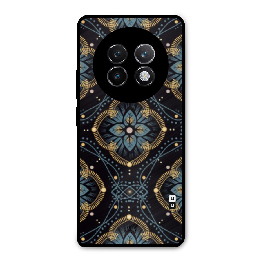 Blue With Black Flower Metal Back Case for Realme 13 Plus