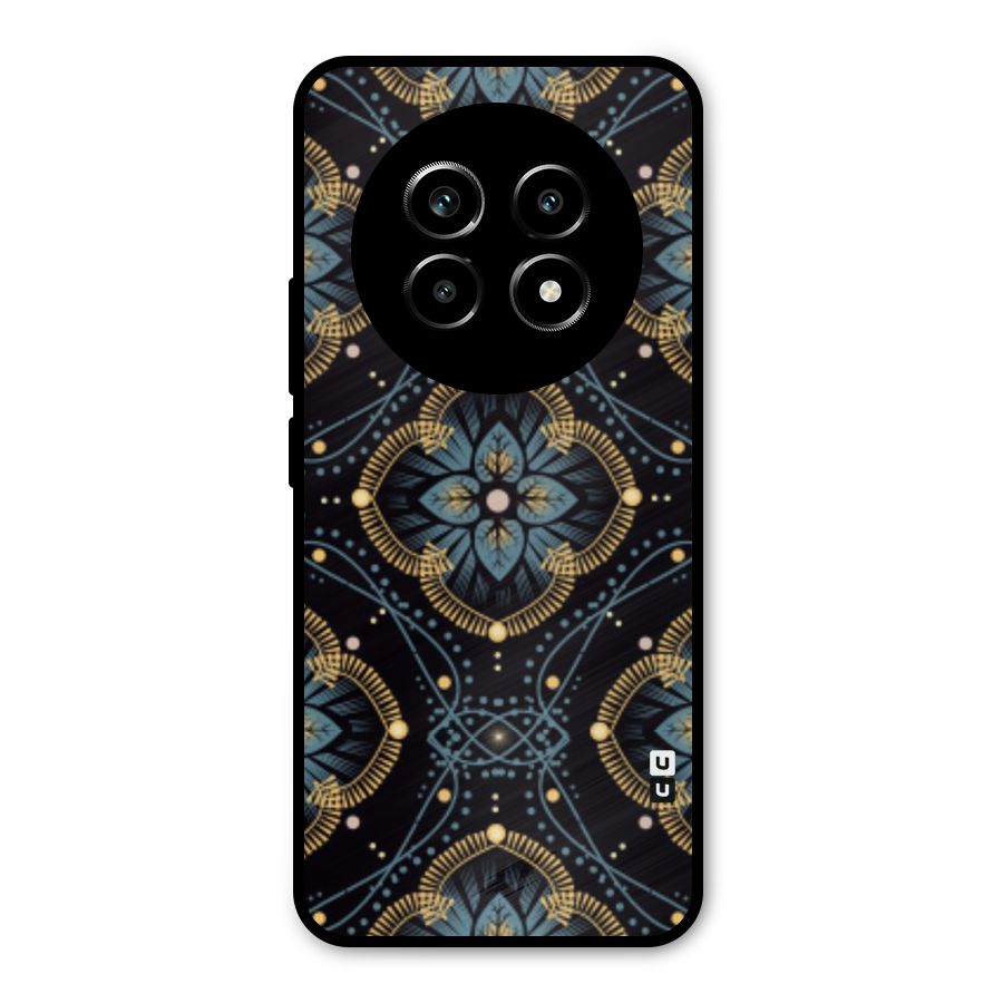 Blue With Black Flower Metal Back Case for Realme 13 Pro