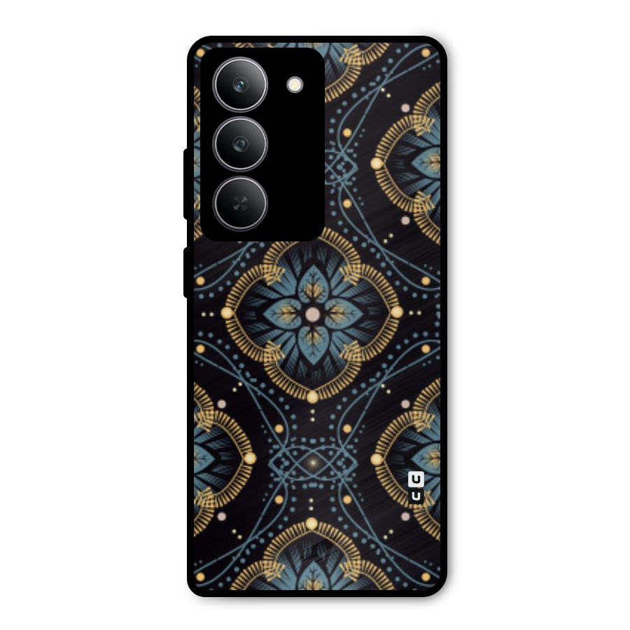 Blue With Black Flower Metal Back Case for Realme 14x