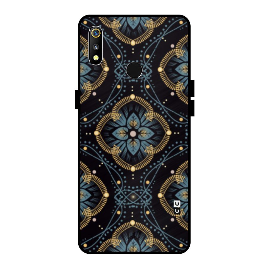 Blue With Black Flower Metal Back Case for Realme 3i