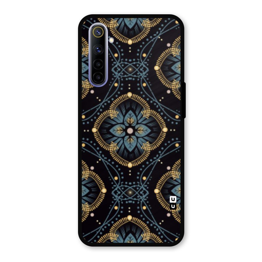 Blue With Black Flower Metal Back Case for Realme 6