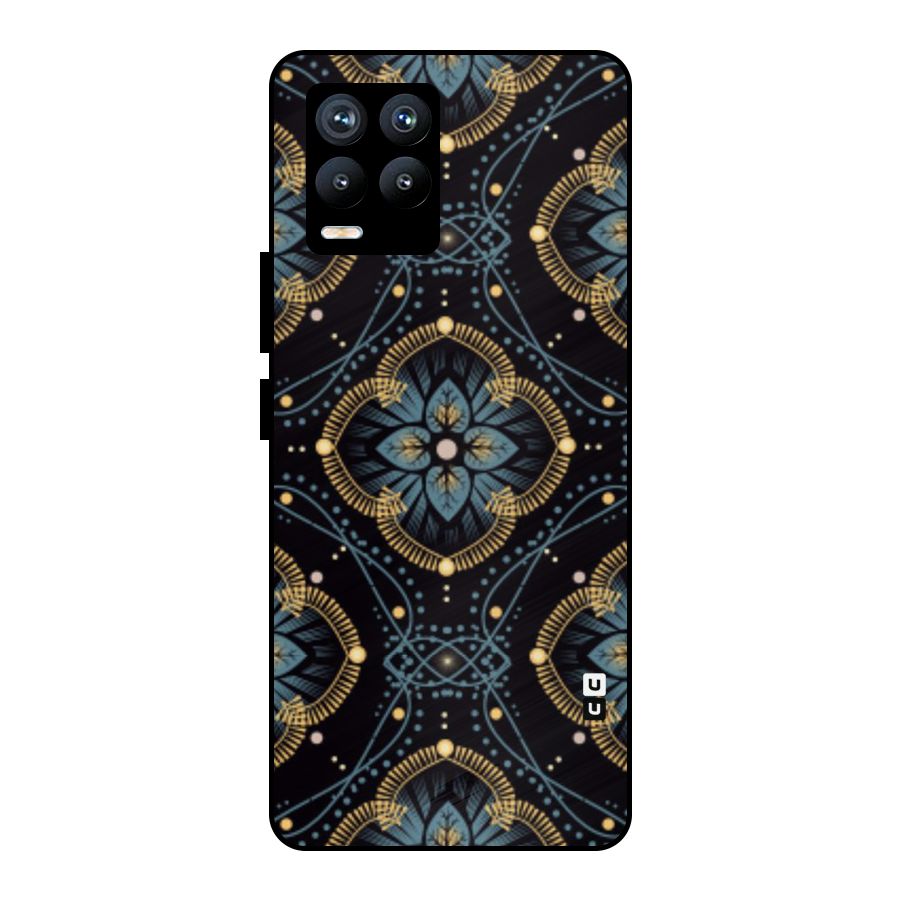 Blue With Black Flower Metal Back Case for Realme 8 Pro