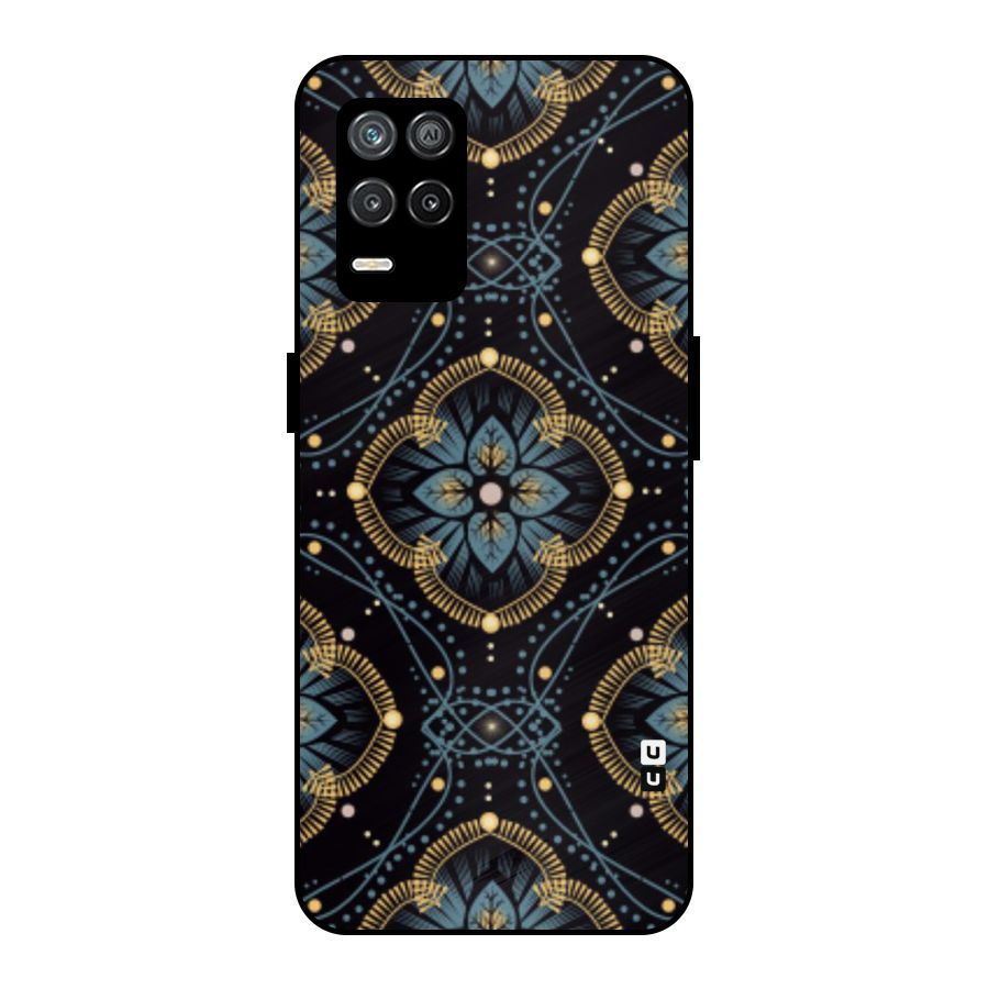 Blue With Black Flower Metal Back Case for Realme 9 5G