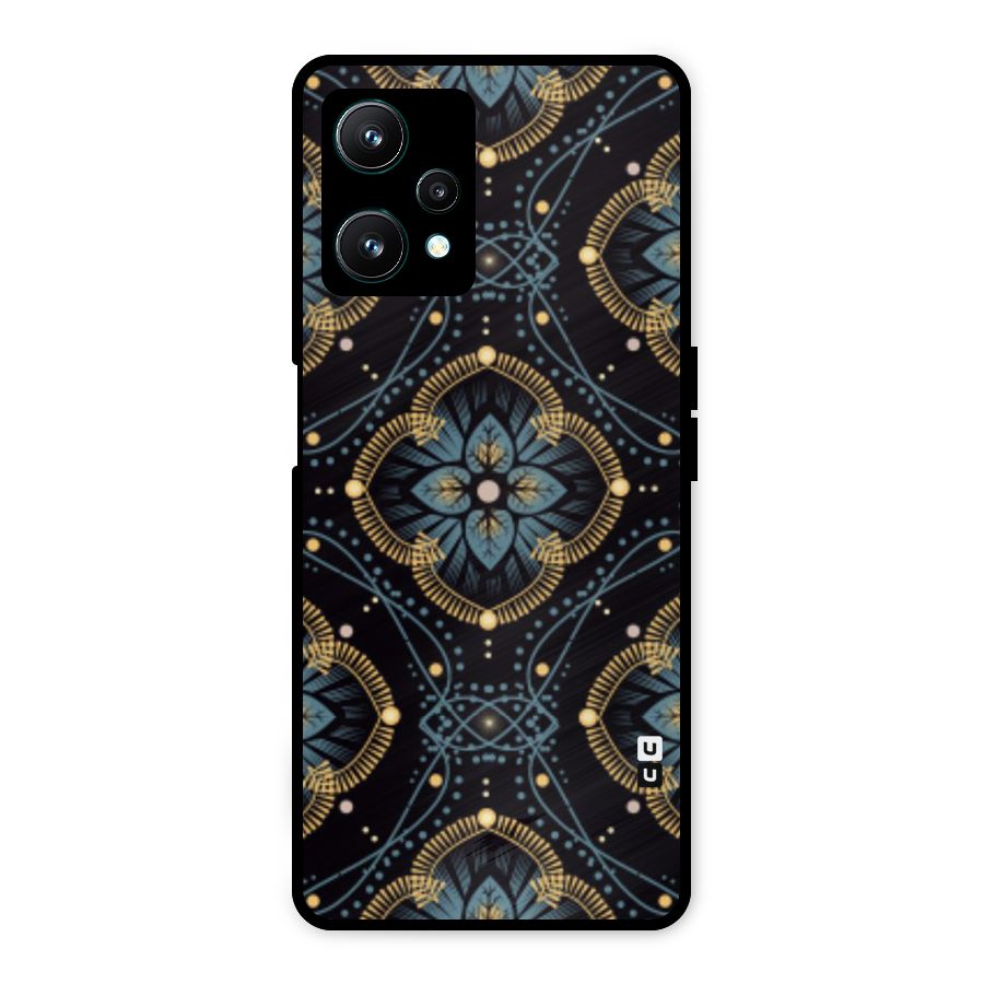 Blue With Black Flower Metal Back Case for Realme 9 Pro 5G