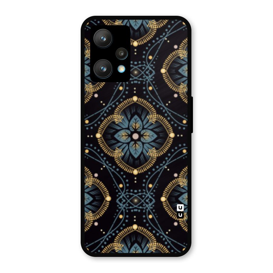 Blue With Black Flower Metal Back Case for Realme 9 Pro Plus 5G