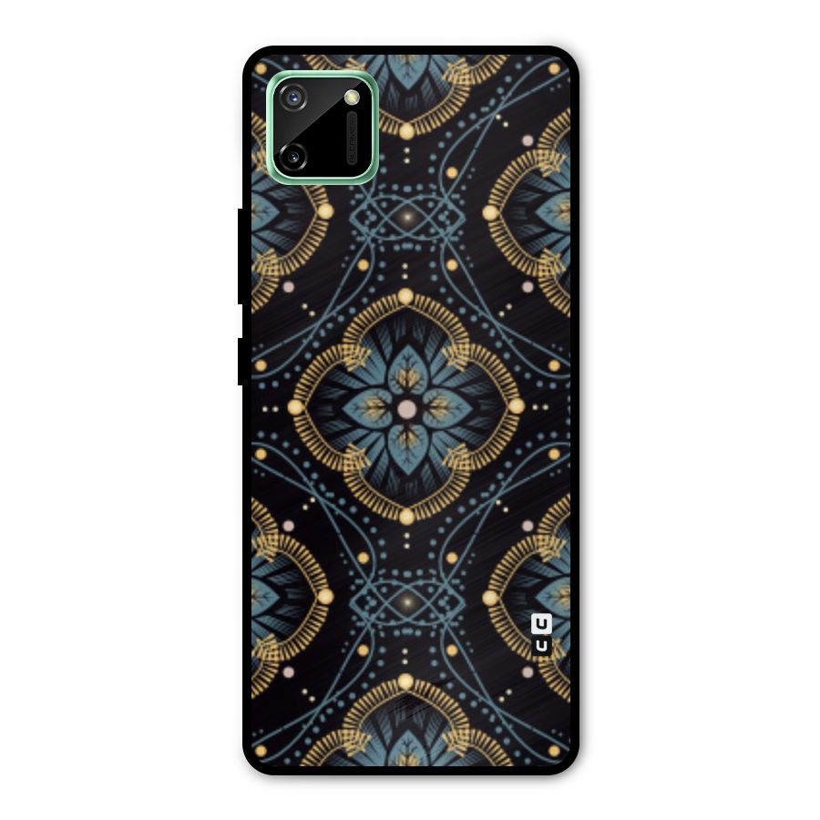 Blue With Black Flower Metal Back Case for Realme C11
