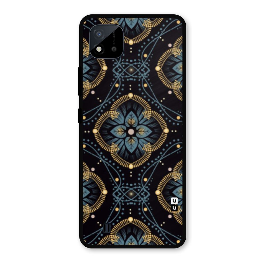 Blue With Black Flower Metal Back Case for Realme C11 2021