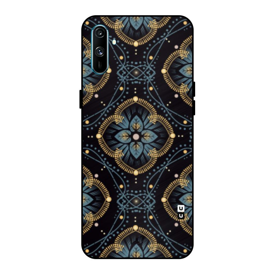 Blue With Black Flower Metal Back Case for Realme C3