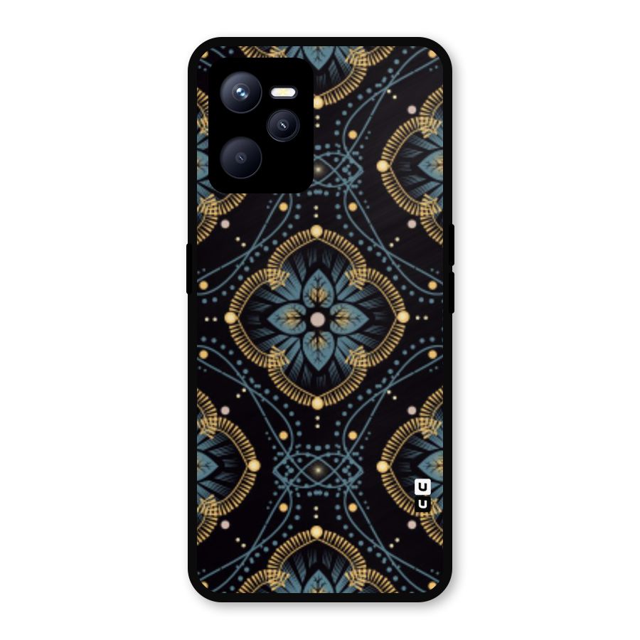 Blue With Black Flower Metal Back Case for Realme C35