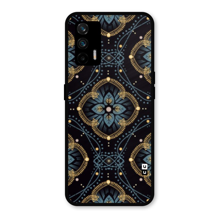 Blue With Black Flower Metal Back Case for Realme GT 5G