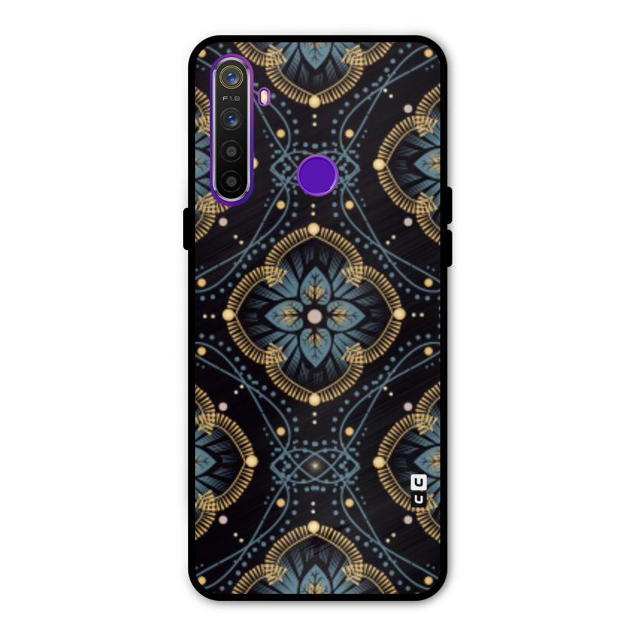 Blue With Black Flower Metal Back Case for Realme Narzo 10