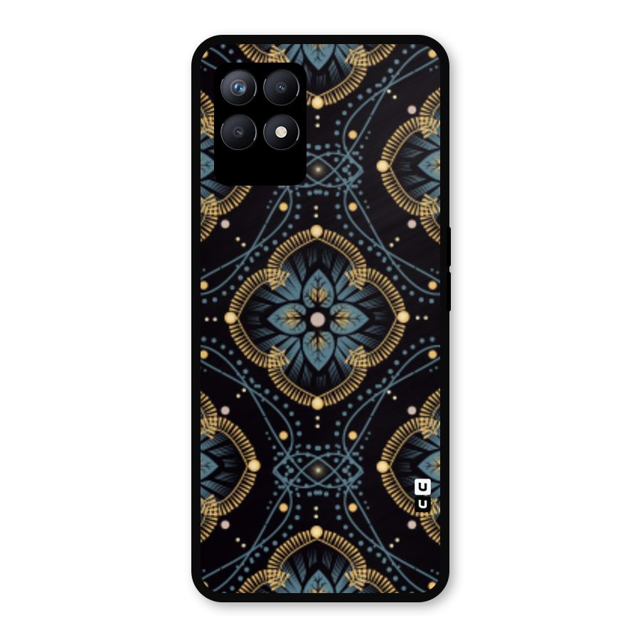 Blue With Black Flower Metal Back Case for Realme Narzo 50