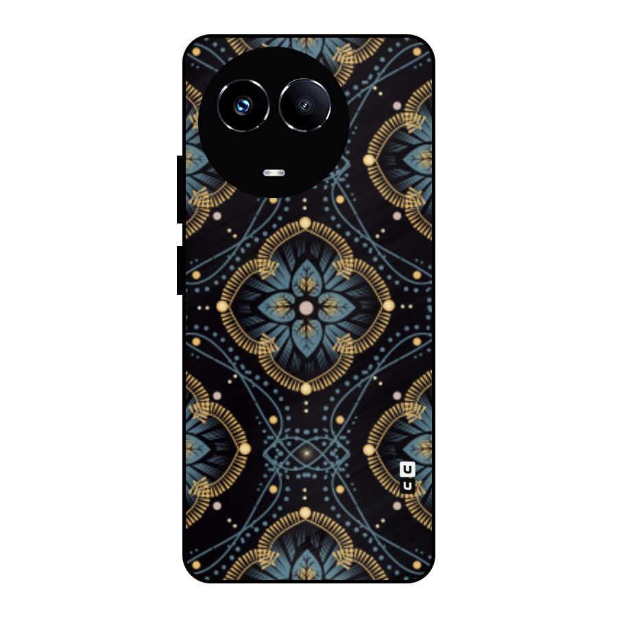 Blue With Black Flower Metal Back Case for Realme Narzo 60X