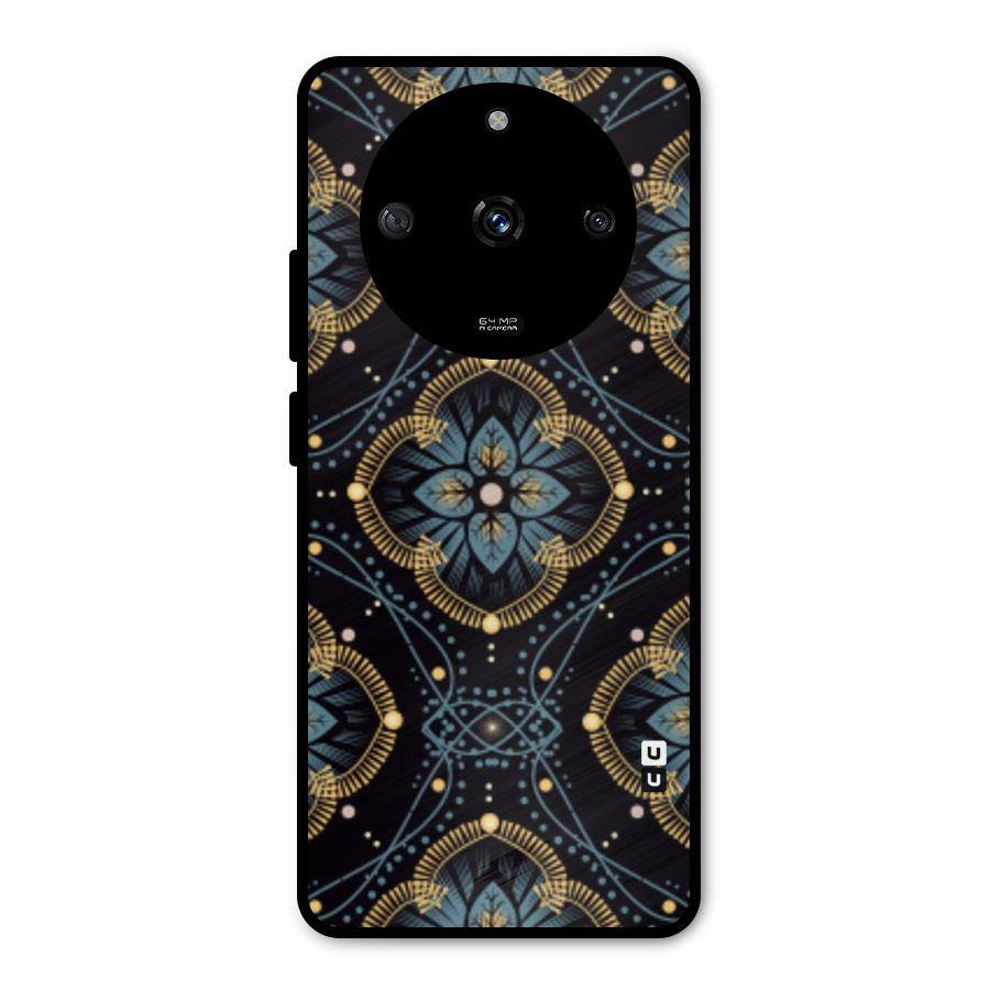 Blue With Black Flower Metal Back Case for Realme Narzo 60 5G