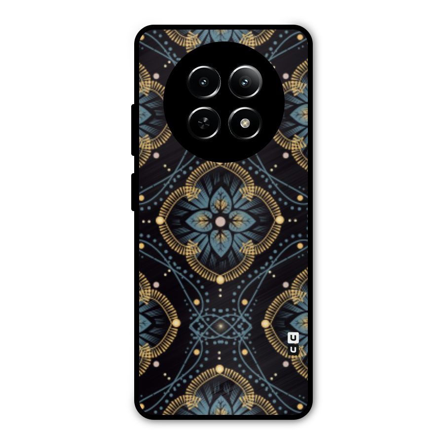 Blue With Black Flower Metal Back Case for Realme Narzo 70x 5G