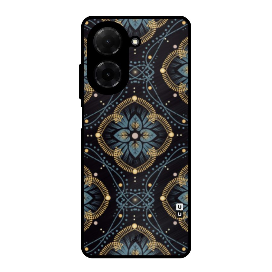 Blue With Black Flower Metal Back Case for Redmi A5 4G
