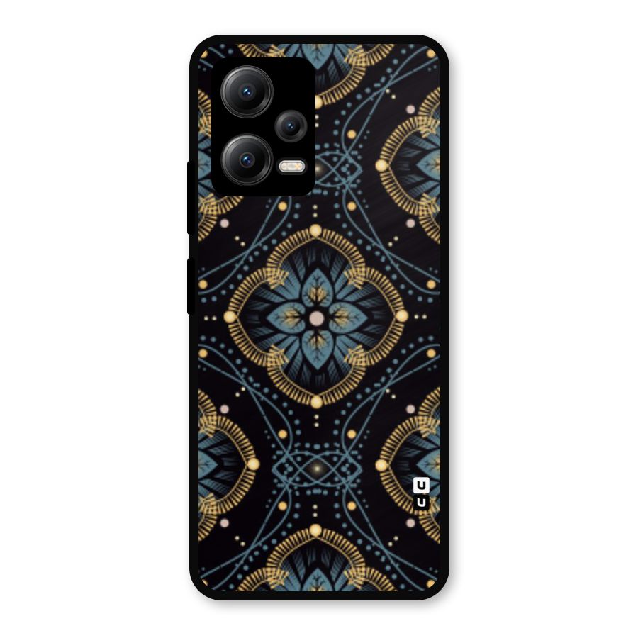 Blue With Black Flower Metal Back Case for Redmi Note 12 5G