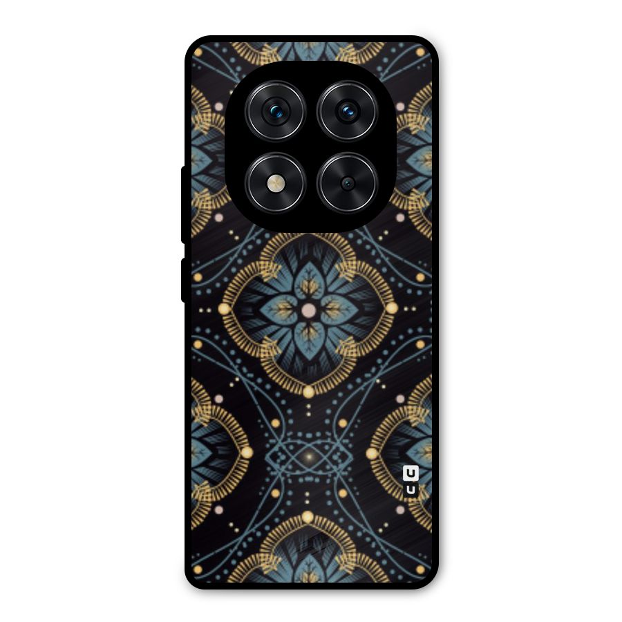 Blue With Black Flower Metal Back Case for Redmi Note 14 Pro 5G