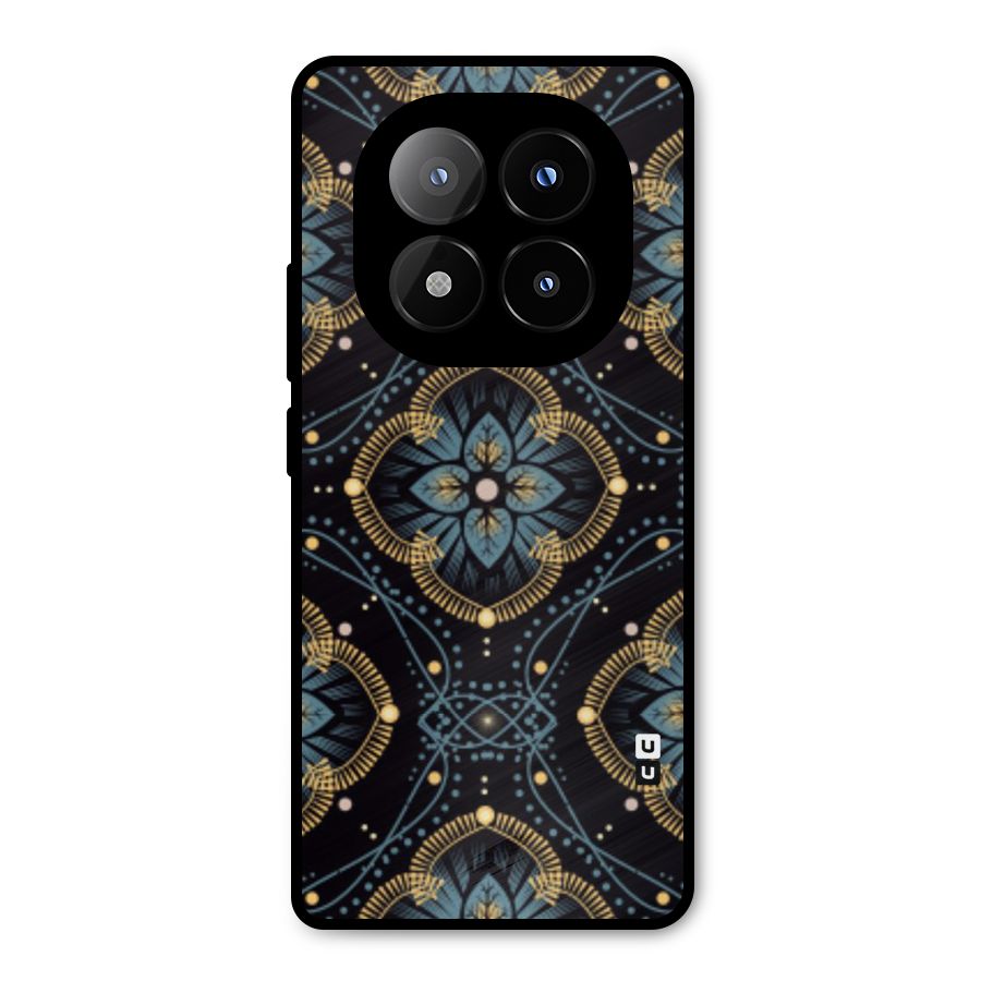 Blue With Black Flower Metal Back Case for Redmi Note 14 Pro Plus 5G