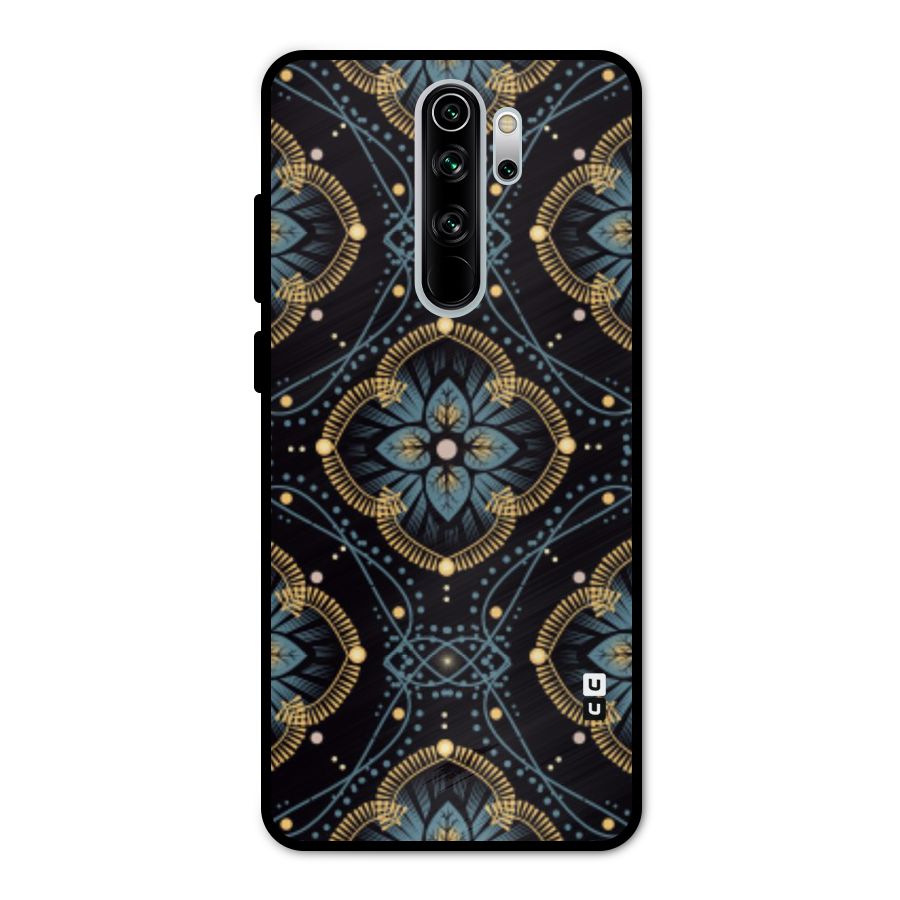 Blue With Black Flower Metal Back Case for Redmi Note 8 Pro