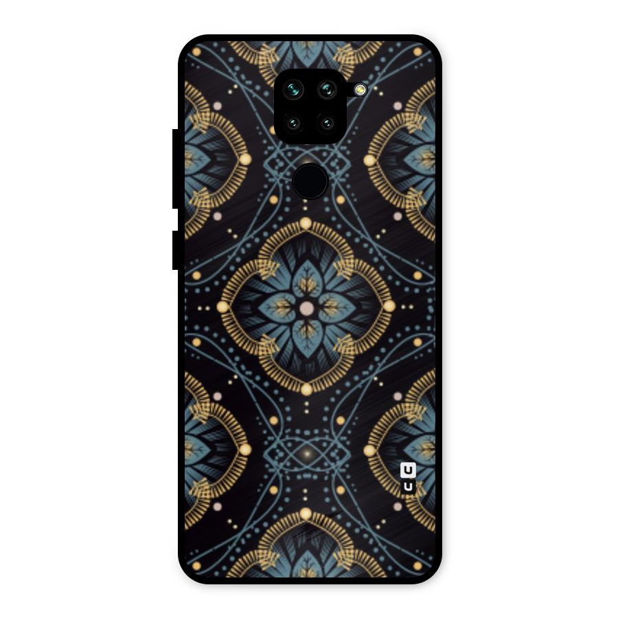 Blue With Black Flower Metal Back Case for Redmi Note 9