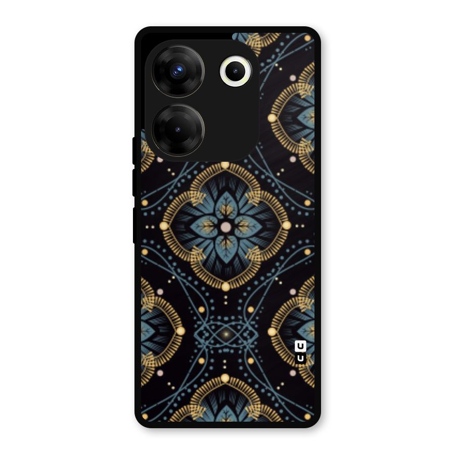 Blue With Black Flower Metal Back Case for Tecno Camon 20