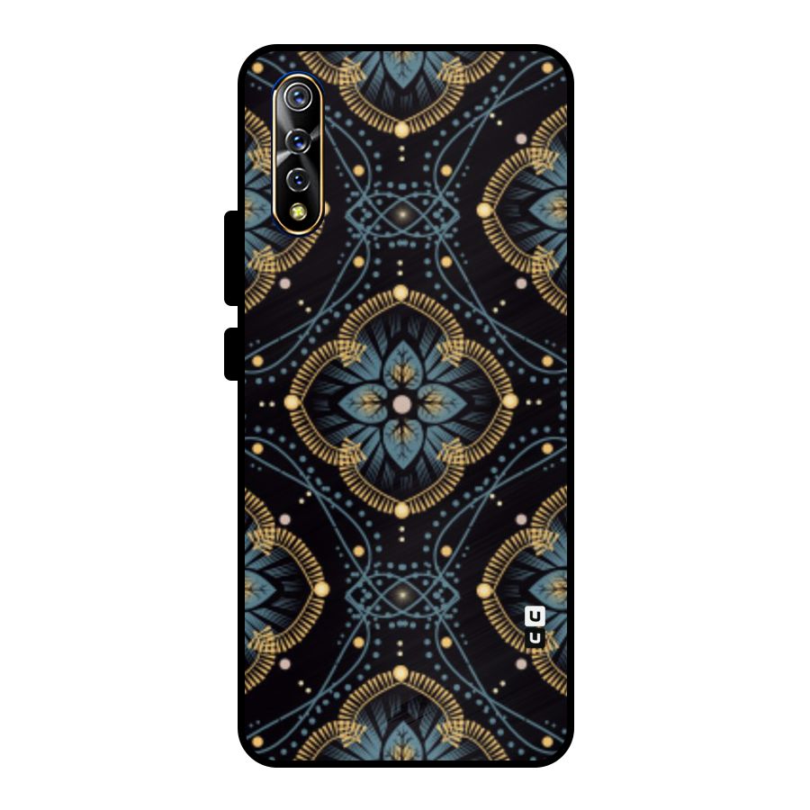 Blue With Black Flower Metal Back Case for Vivo S1
