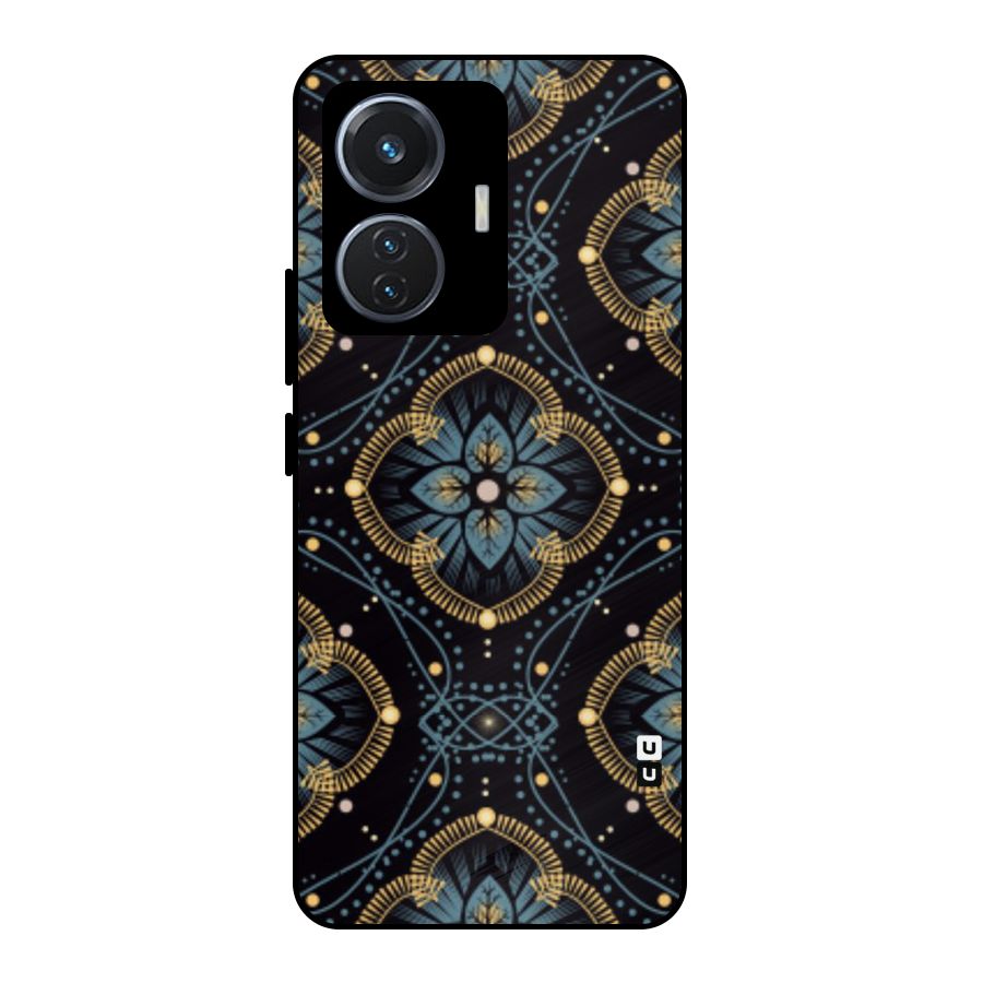 Blue With Black Flower Metal Back Case for Vivo T1 44W