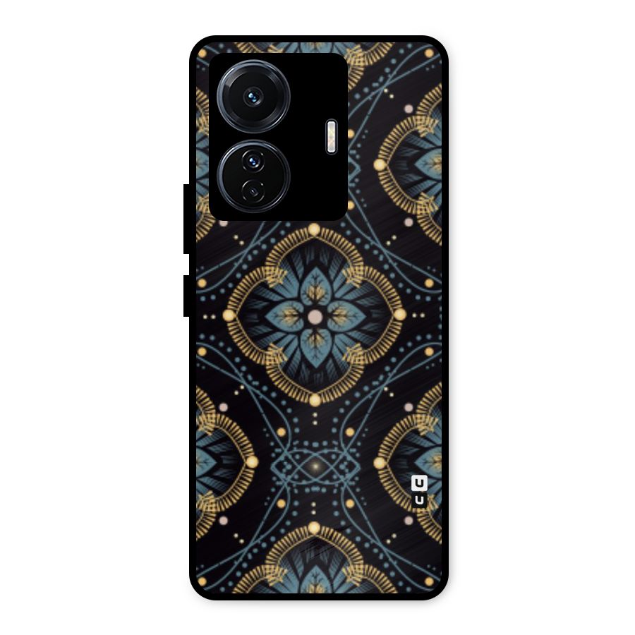 Blue With Black Flower Metal Back Case for Vivo T1 Pro