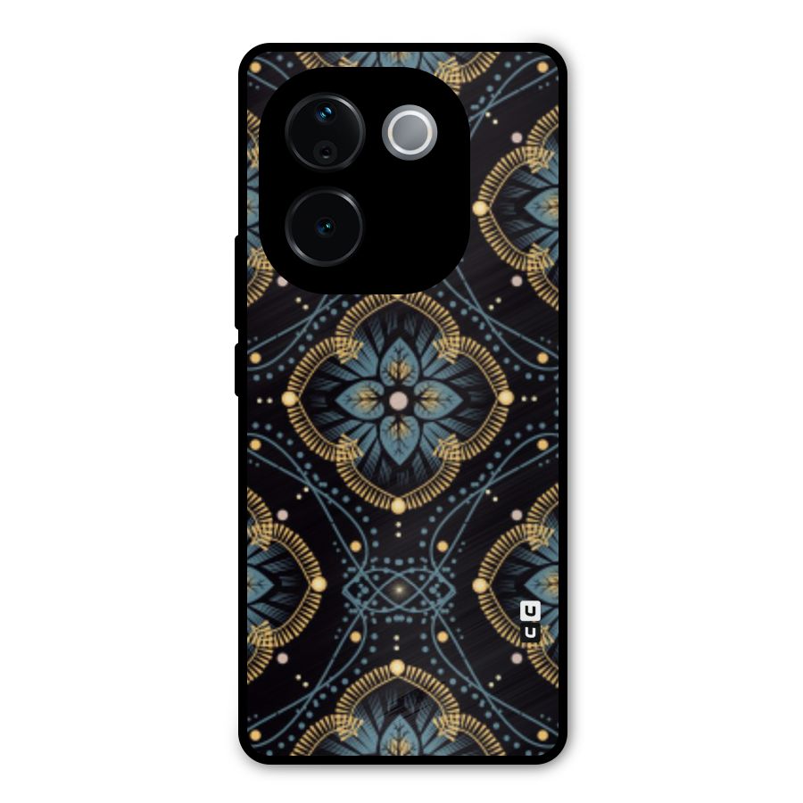 Blue With Black Flower Metal Back Case for Vivo T3 Pro